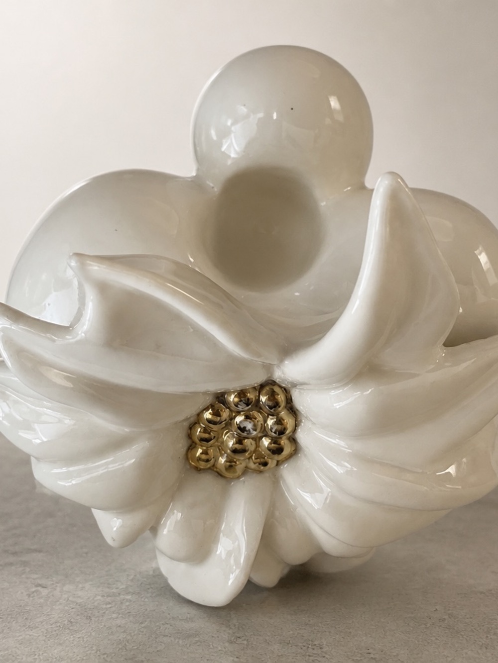 Vintage White Ceramic Floral Accent with Gold Center - Home Accents